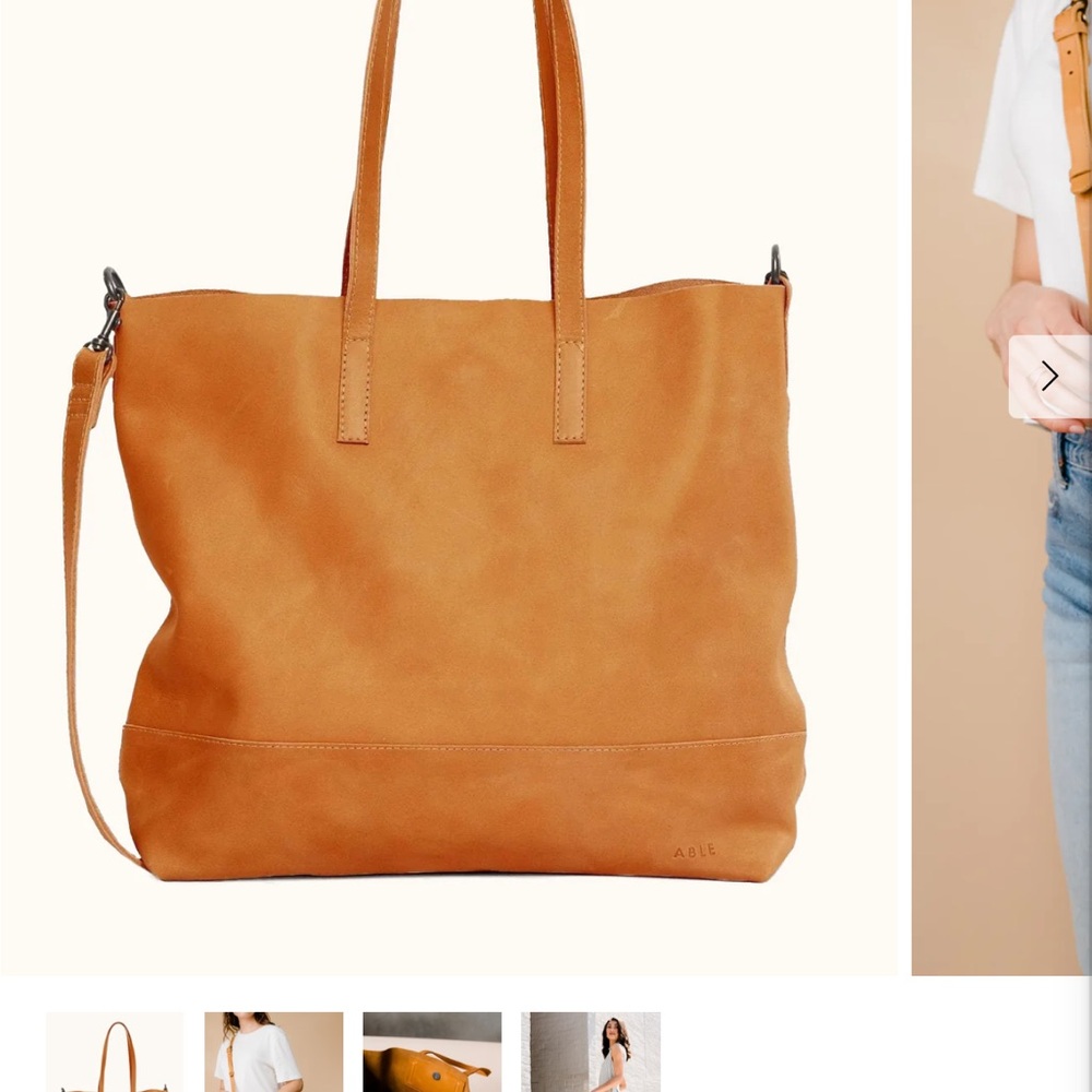 Able Tan Leather Tote Bag with Textured Finish